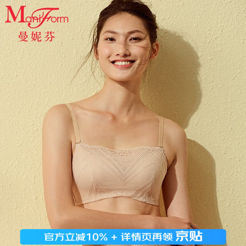曼妮芬抹胸內(nèi)衣性感時(shí)尚蕾絲防走光女士無鋼圈聚攏舒適胸罩文胸20812283 110 膚色 75B (清透薄模杯)