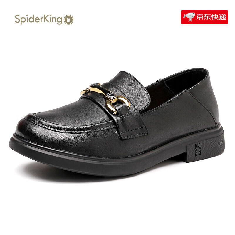 蜘蛛王2025夏季新款乐福鞋女金属扣装饰时尚经典百搭软底舒适单鞋 黑色35