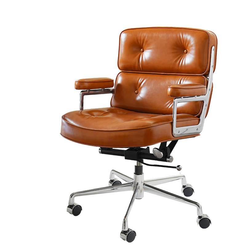 品儀羅賓椅子家用老板椅真皮辦公椅書房電腦椅大班椅工學(xué)座椅學(xué)習(xí)椅 黑色 頭層牛皮 【銀色框】