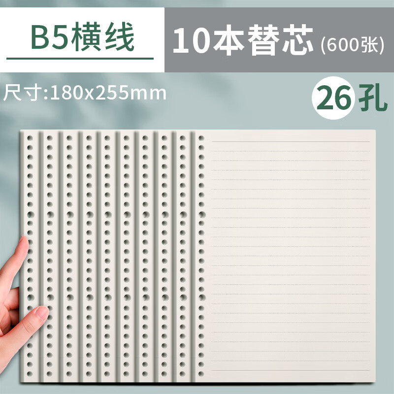 白金麗人活頁(yè)紙b526孔加厚橫線康奈爾英語(yǔ)錯(cuò)題活頁(yè)本替芯a5超厚網(wǎng)格替換芯20孔可拆卸內(nèi)芯a4筆記本環(huán)扣外殼 B5_橫線本芯_10本zj