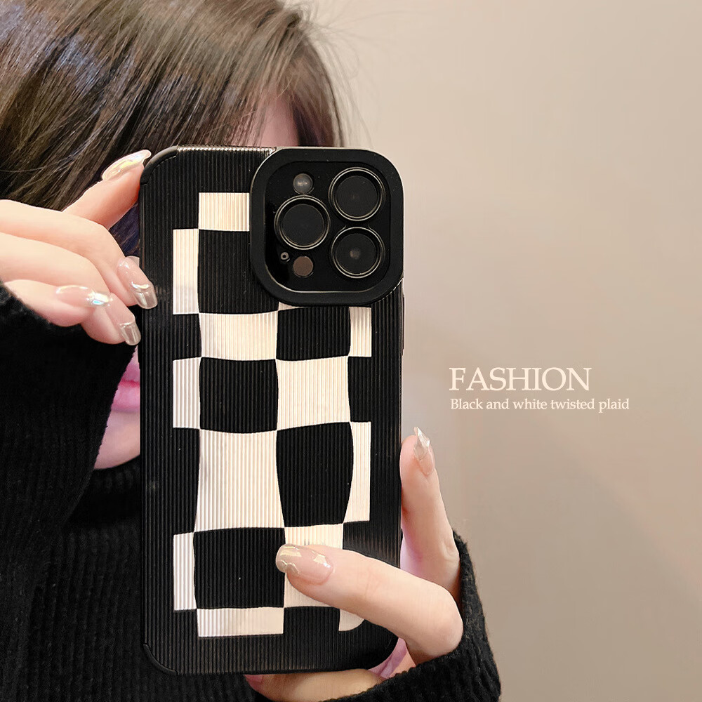 【直发】简约格子13适用14promax苹果15手机壳iphone 不规则白格 15promax