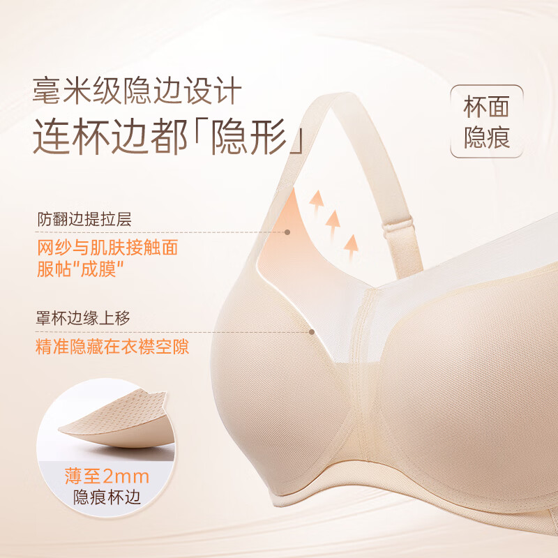 奶糖派(Candy la vie)隐形杯2.0大码光面隐形无痕粉底液内衣胸大显小收副乳文胸送女友 日晒肤 【轻盈无痕更透气】 85E