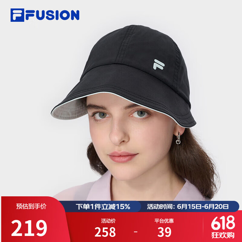 FILA FUSION斐乐潮牌女帽棒球帽2025夏新款凉感防晒运动帽鸭舌帽 深黑-BK XS