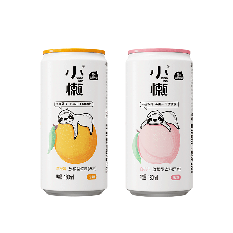 酷发小懒气泡水-夏日甜橙白桃零糖汽水新店新品饮料 甜橙味【】 小懒气泡水【180ml*6罐装】