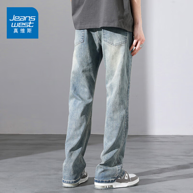 真维斯（Jeanswest）秋冬季复古牛仔裤男2025新款痞帅宽松直筒美式高街 怀旧蓝 XL 140-160斤