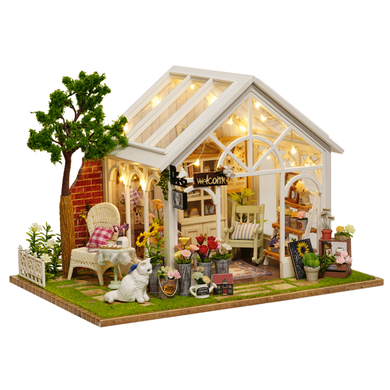 我の屋DIY手工制作娃娃屋陽(yáng)光花房木質(zhì)音樂(lè)盒小房子解壓玩具生日禮物女