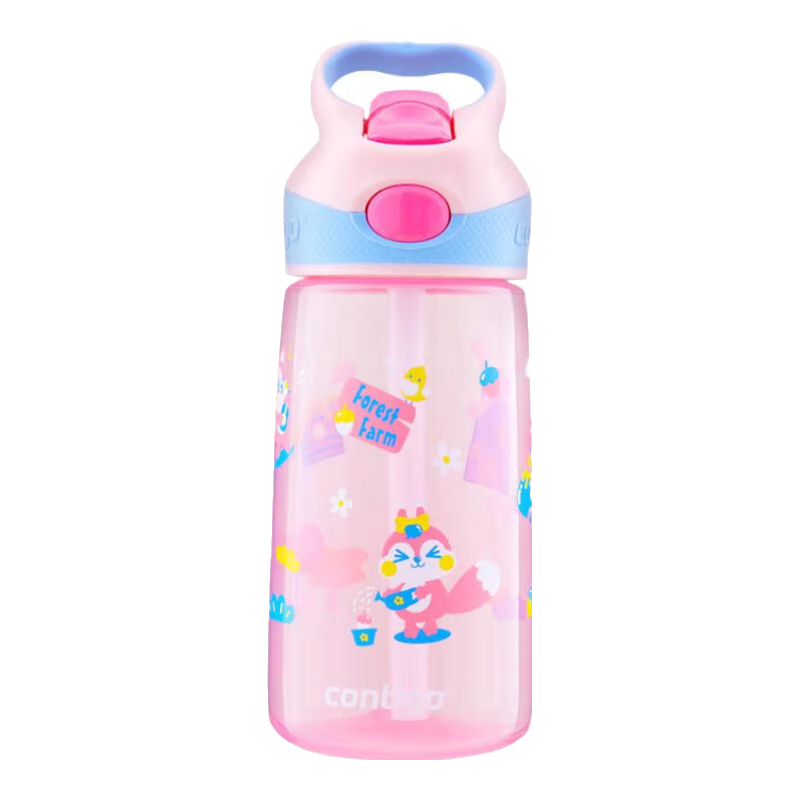 contigo康迪克  兒童吸管水杯 便攜水杯戶(hù)外運動(dòng)創(chuàng  )意 塑料杯子450ml 歡樂(lè )農場(chǎng)+背帶杯刷450ml