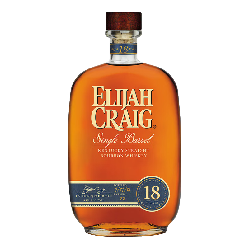 爱利加（Elijah Craig）【原瓶进口】美国肯塔基爱汶山酒厂威士忌洋酒 爱利加18年单桶波本威士忌750ml