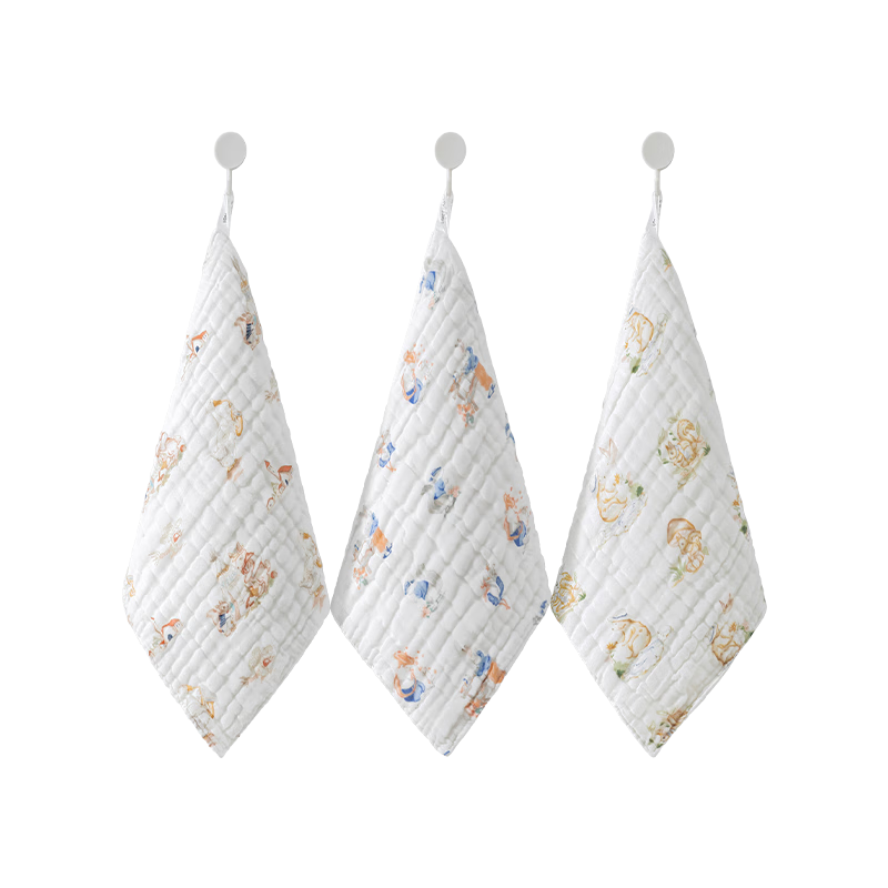 貝肽斯口水巾嬰兒新生兒軟紗布小方巾寶寶洗臉巾純棉手帕兒童毛巾 安德魯秘境【30*30cm】6層棉紗/3條