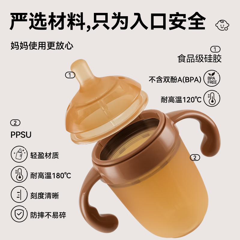 卡特医生奶瓶防胀气新生婴儿硅胶0-6个月仿母乳防吐奶瓶 【3-6月】仿真喂养奶瓶 250ml 十字孔-咖色
