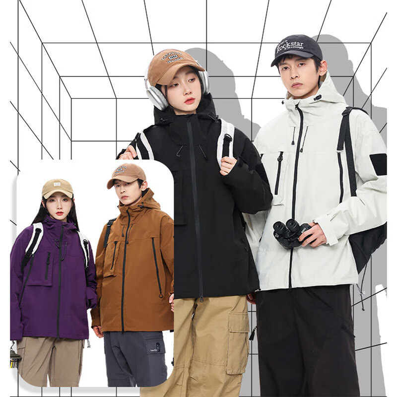 啄木鸟冲锋衣秋冬季新款时尚潮流百搭防风防水冲锋衣机能风工装服情侣款 象牙白（男女同款） XL