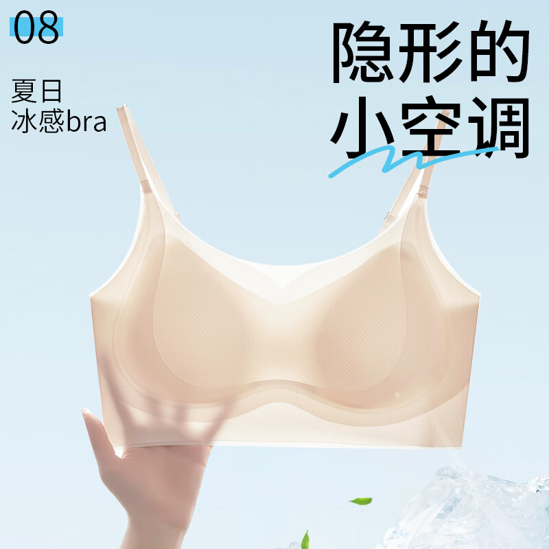 猫人女文胸隐形无痕亲肤透气软支撑自然提拉防下垂女士内衣7A抗菌 冰丝凉感【1件装】奶肤色 均码 【高弹性】