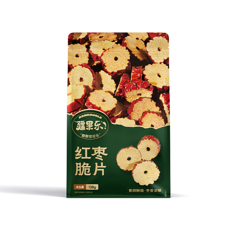疆果乐新疆红枣脆片圈 枣脆片坚果休闲零食 办公室小包装补气血特产 【新品升级红枣脆片128g】*2袋