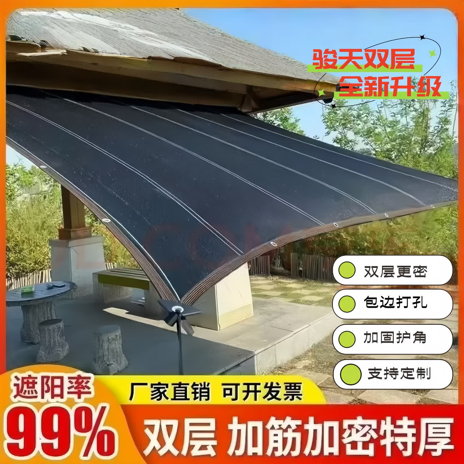 骏天遮阳防晒网加密遮光网双层加厚遮阳网遮阴网阳台庭院家用大棚隔热 2米宽12米长双层超厚款遮阳率99%