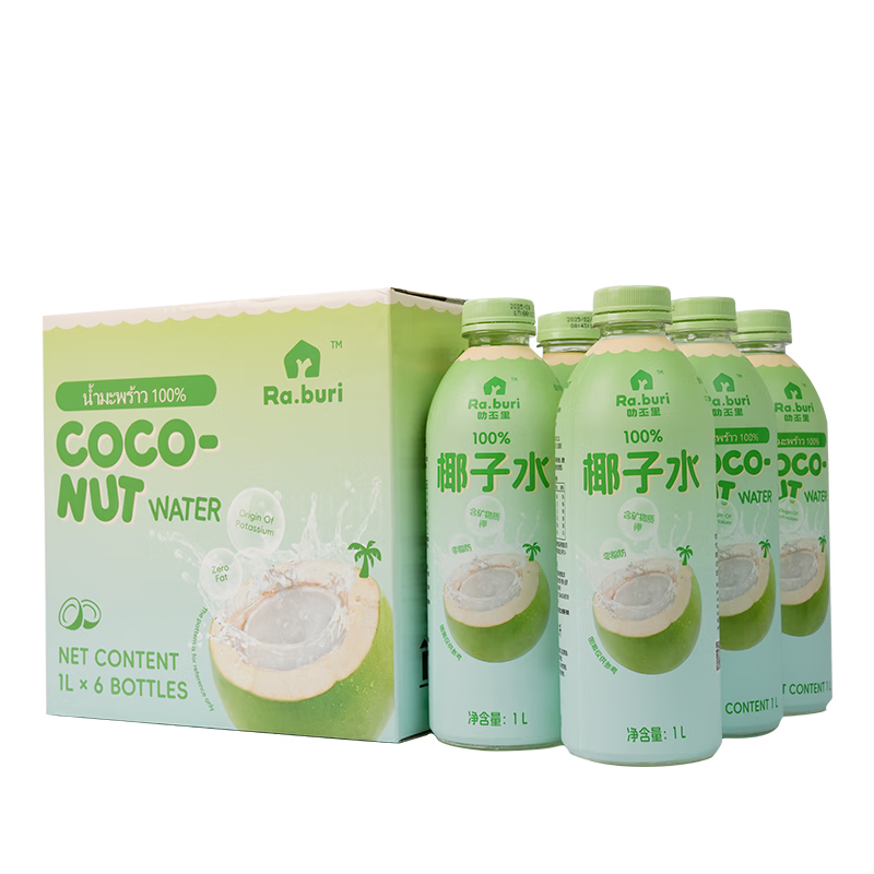 RA.BURI叻丕里泰国NFC100%纯椰子水0添加孕妇火锅果汁饮料1L*6瓶年货整箱
