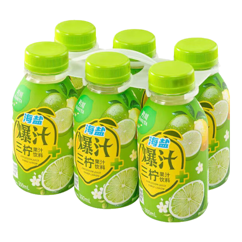 衿川海盐爆汁三柠果汁饮料柠檬水茶饮便捷装300ml*6瓶【补充维C】