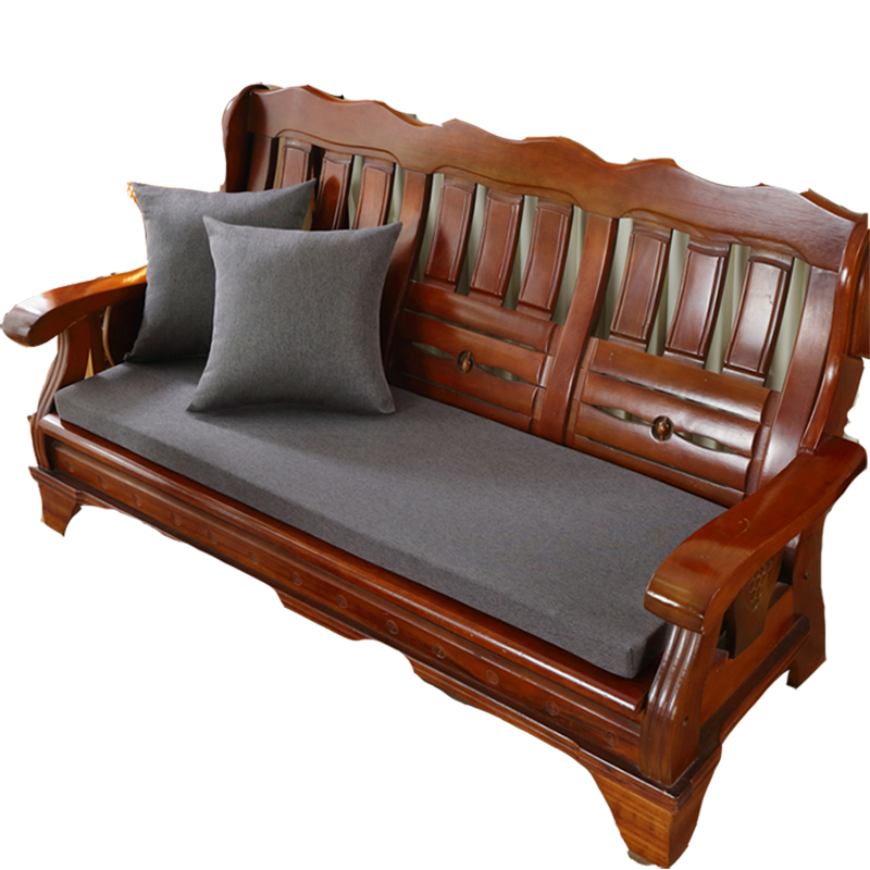 花语缤纷 加厚海绵防滑红木实木沙发坐垫椅子垫可拆洗老式沙发垫纯色坐垫 深灰色 双人55*110cm（不带抱枕）