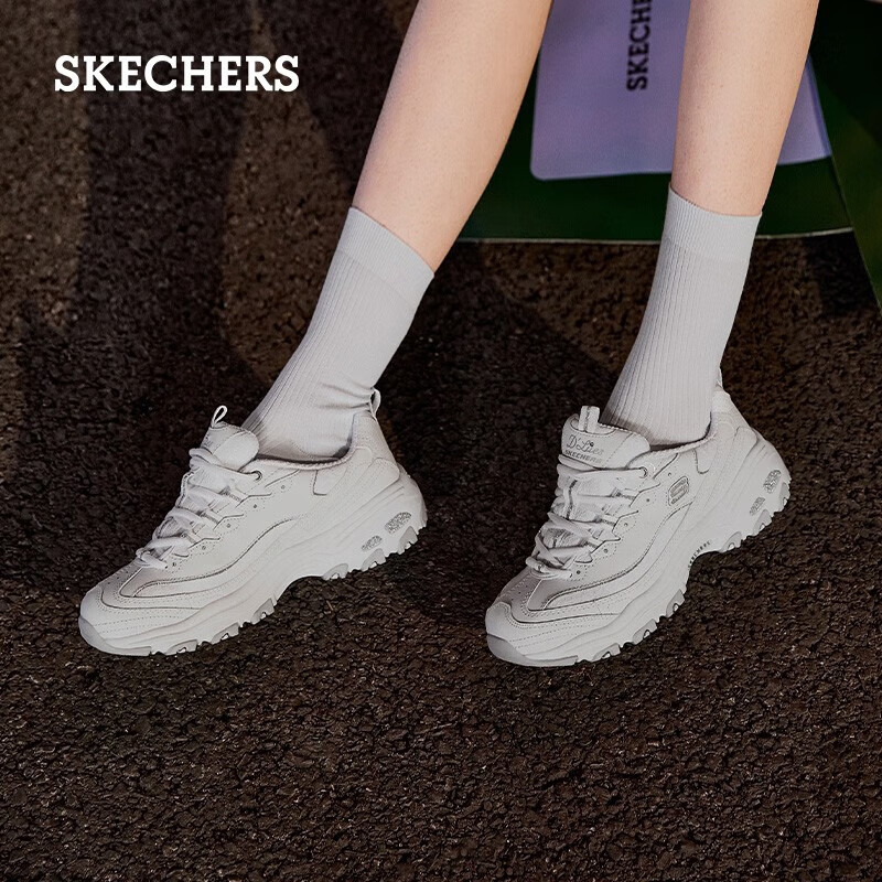 斯凯奇（Skechers）女鞋春季蕾丝熊猫鞋厚底增高百搭休闲运动经典复古老爹鞋11959 白色/WHT 尺码偏大，建议选小半码 37