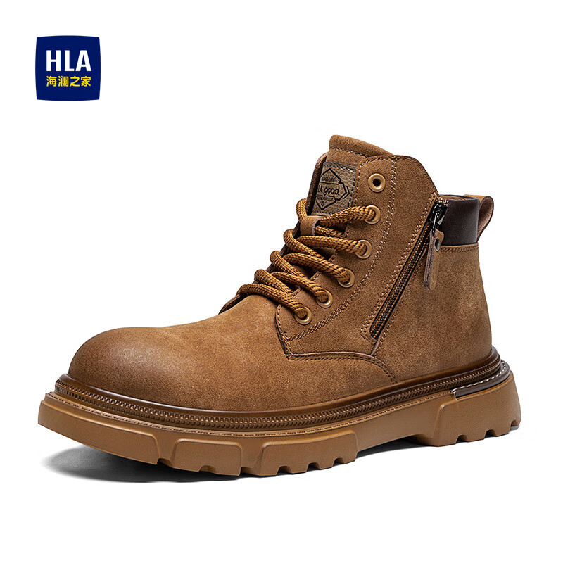 海澜之家马丁靴男鞋子男鞋秋冬2025新款增高大黄靴男高帮加绒加厚男士棉鞋 土黄【120】 44