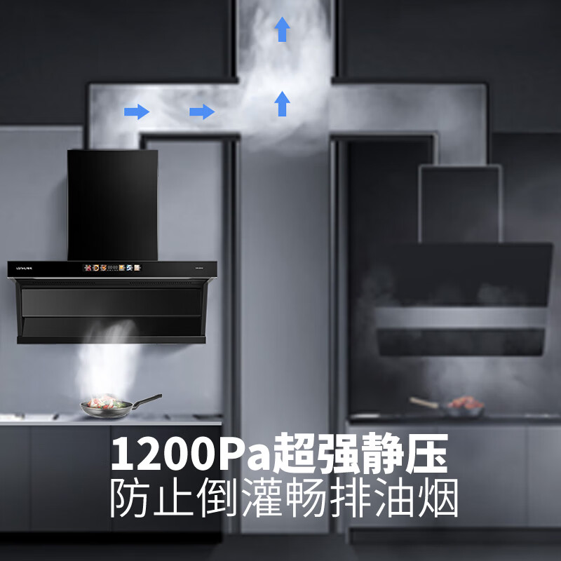 懒狐升级款顶侧双吸油烟机1200PA直流变频铜线电机28立方自清洗挥手感应
