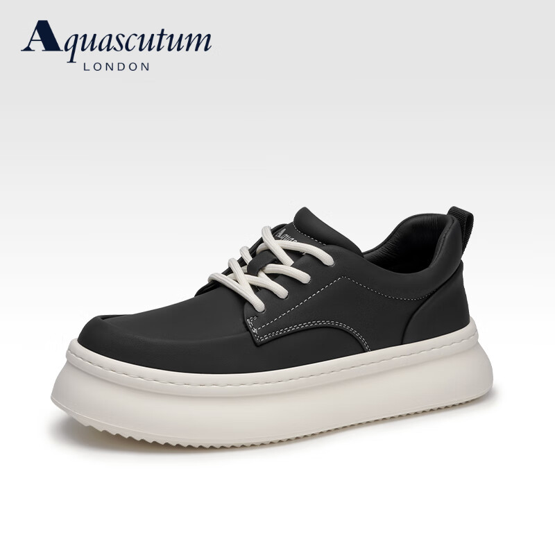 AQUASCUTUM2025夏季新款牛皮透气时尚板鞋男士软底休闲鞋 黑色  43