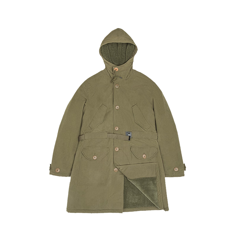 馬登工裝 美式復(fù)古M47派克服抓絨連帽軍大衣中長(zhǎng)款保暖厚棉服外套男冬 軍綠色 L
