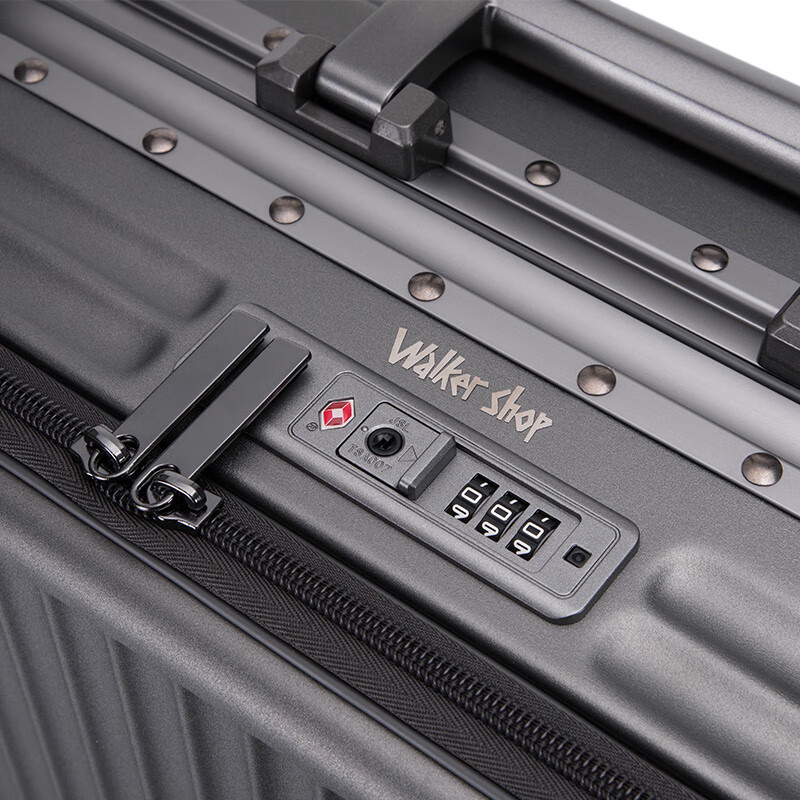 Walker Shop轻奢品牌行李箱铝框登机箱男前开盖多功能拉杆箱密码旅行箱 枪色 26英寸