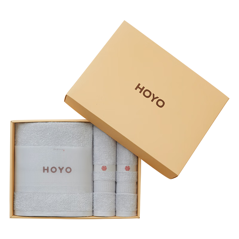 HOYO日本毛巾浴巾三件套 纯棉吸水速干伴手礼送礼团购礼盒装 浅灰运动