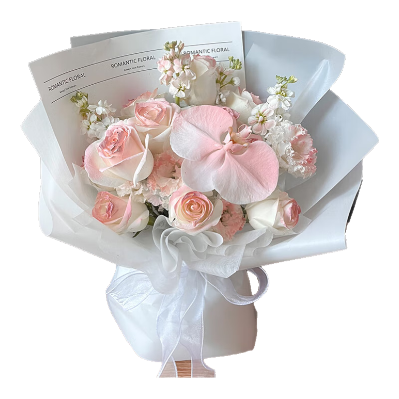 領(lǐng)香鮮花速遞蝴蝶蘭玫瑰混搭花束生日禮物送女友老婆全國同城配送 白玫瑰蝴蝶蘭混搭花束