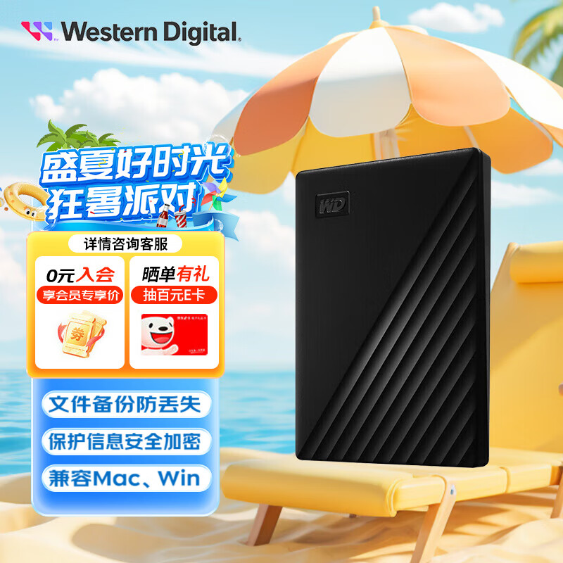 西部数据（WD） My Passport 加密机械移动硬盘 移动硬盘 WD 随行版 魅力黑 2TB