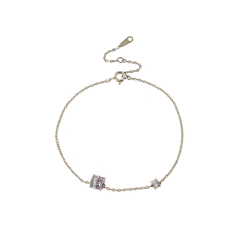 萱子(SHINE)微醺暮光系列優(yōu)雅紫色幾何水鉆銀飾復(fù)古手鏈設(shè)計(jì)感 紫色 16.5cm