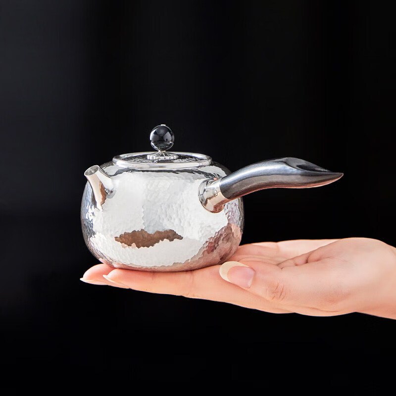 歸銀堂純銀999銀茶壺純手工茶壺急須角邊柄茶壺純銀功夫茶具 約235克_+證書+禮盒 290ml 約290ML