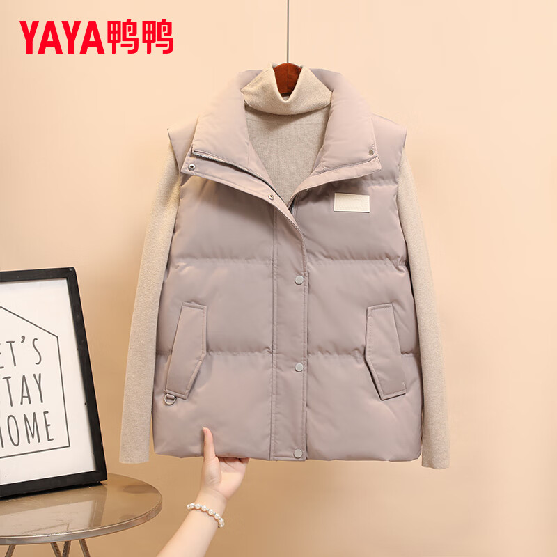 鸭鸭反季羽绒服马甲女士短款2025冬季新款韩版时尚小个子马夹背心外套 浅咖色 L