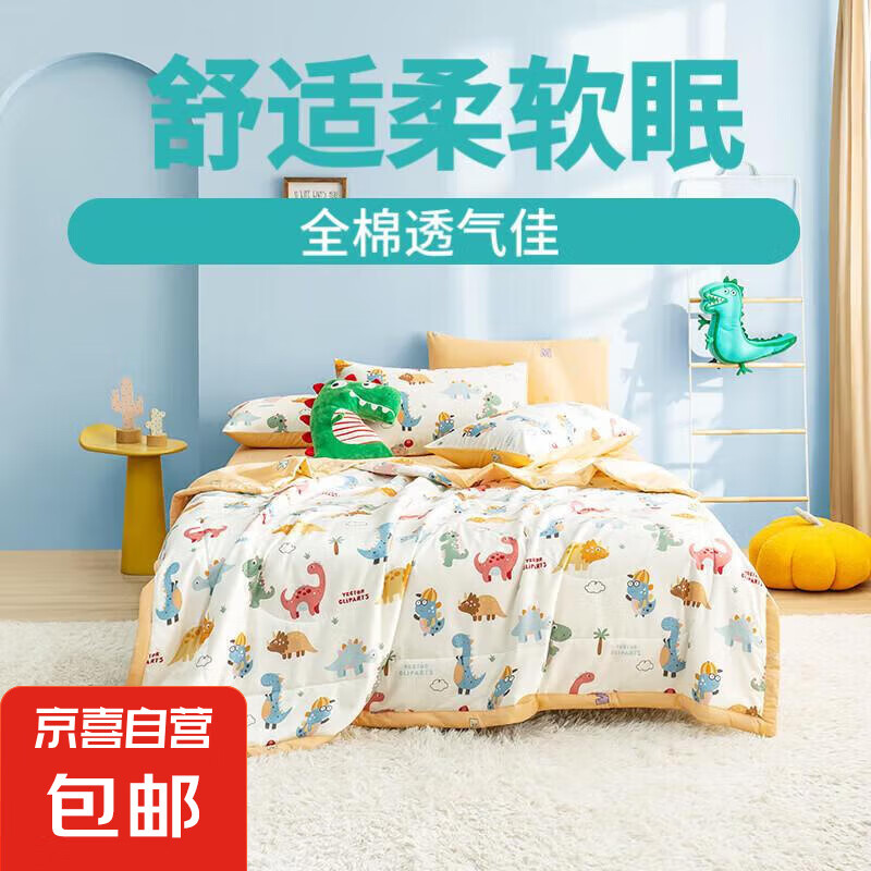 夏凉被纯棉可机洗空调被四件套里外全棉夏被夏季单人儿童薄被子 暖阳家-恐龙萌游记 1.2m床单款夏被三件套