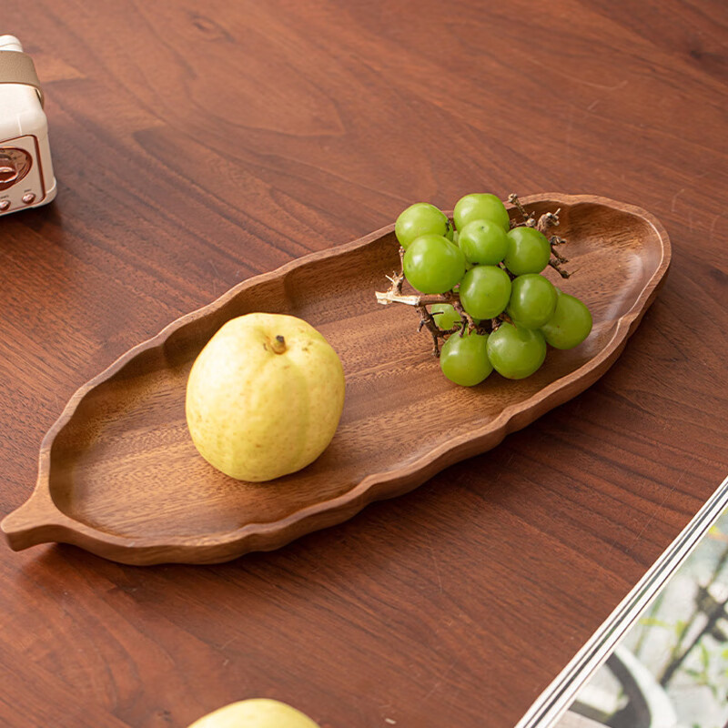 LIUIUSU胡桃木整木果盘 创意新中式实木干果托盘水果盘羽毛点心零食盘子 胡桃木整木羽毛盘（33*12.5*3cm）