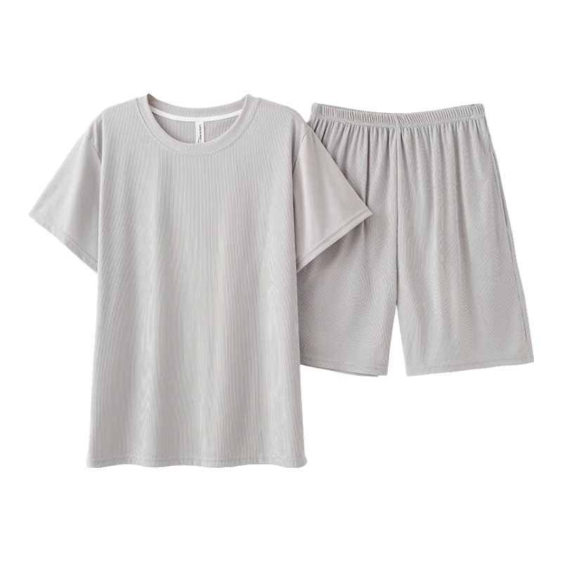 雅鹿冰丝睡衣男夏季2025年新款凉感薄款大码短袖男士可外穿家居服套装 NSWR-WR8211 【凉感螺纹冰丝】 XL 【男135-155斤/女115-135斤】