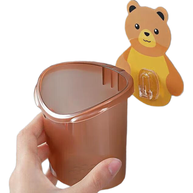 【京东物流】电动牙刷剃须刀收纳卫生间厕所厨房滤水收纳架小熊可爱卡通 【升级款】透明红-1个装