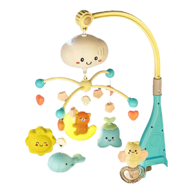 盟石（cute stone）嬰兒玩具0-1歲床鈴音樂(lè )旋轉床掛搖鈴寶寶安撫哄娃新生兒見(jiàn)面禮盒 白云遙控床鈴2675內容+投影-藍色
