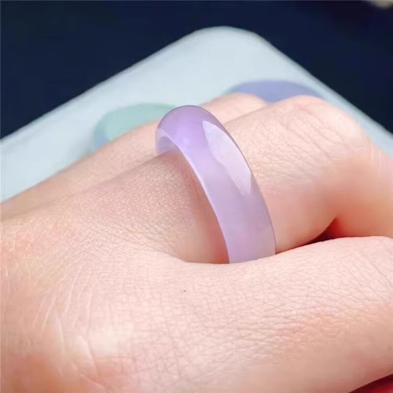 DL 1998胖东来同款紫翡翠戒指紫罗兰翡翠色戒指女款危地马拉春带彩阳绿冰 紫飘绿内径14-16mm