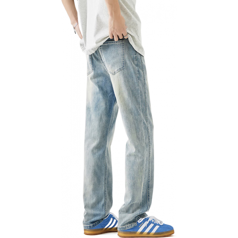 :CHOCOOLATE it淺色修身牛仔褲男夏季新款休閑百搭小腳褲潮牌復(fù)古青年外穿 懷舊藍(lán)色 【官方正品】 M 【建議100斤-120斤】