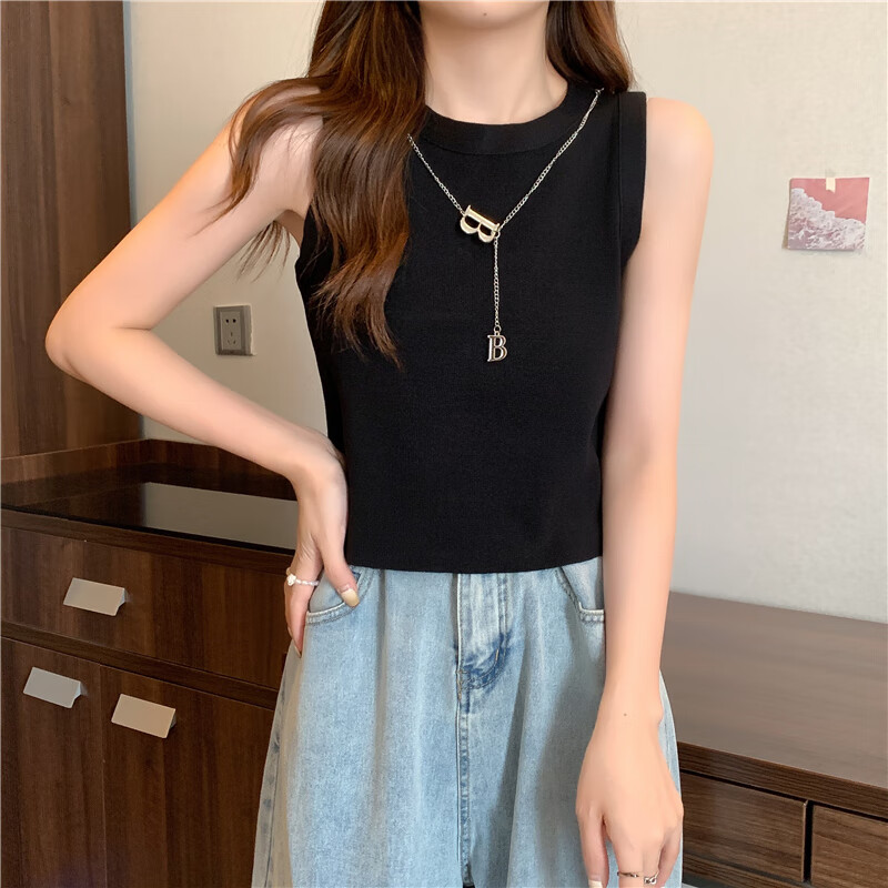 苏洛琳2026年夏季最新款潮流冰丝t恤女士装高端洋气正肩半袖修身上衣服 黑色 均码 85-128斤 京东折扣/优惠券