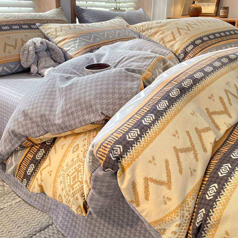 苏萱加厚磨毛被套被罩单件冬季2025新款非纯棉全棉150x200被单人冬天 米雪 1.8m床单款四件套-被套200x230cm