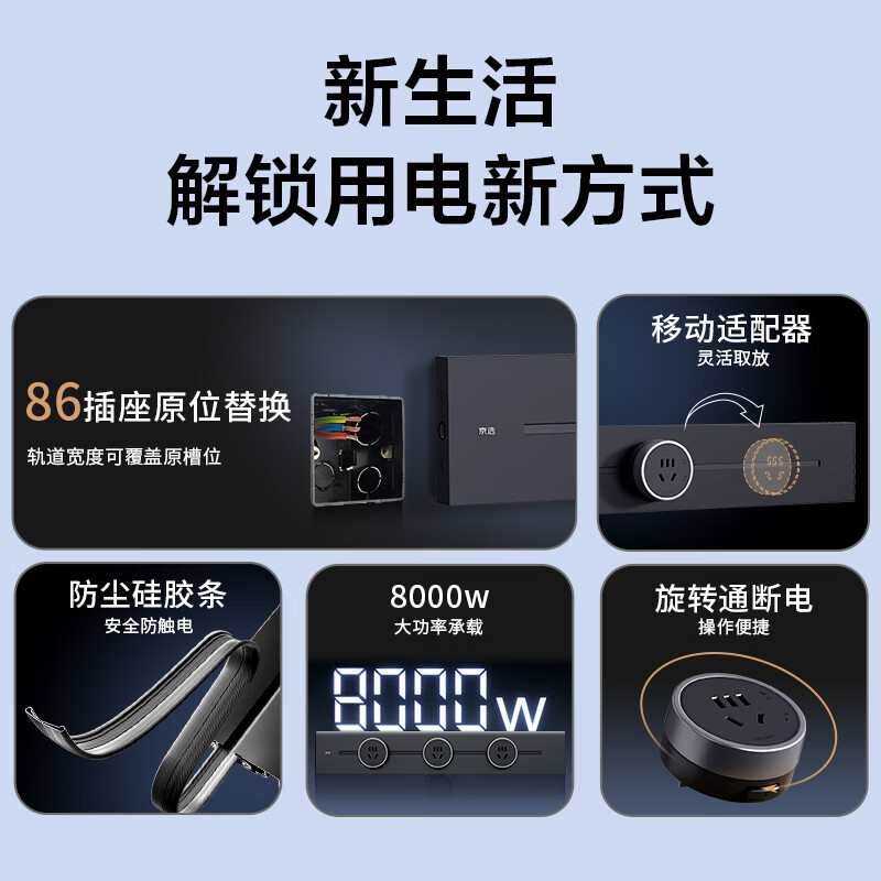 京选京东自有品牌 臻品Pro系列明装轨道插座壁挂式可移动电力轨道50厘米+3个五孔 黑色