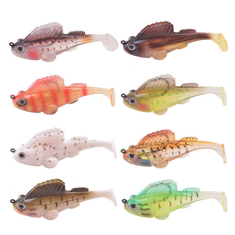 山頭林村路亞餌跳跳魚t尾軟餌防掛底包鉛魚餌釣鱖魚黑魚鱸魚翹嘴假餌套裝 [小號跳跳軟魚]12克6.5厘米 五件批發(fā)套裝[5只不同的顏色]