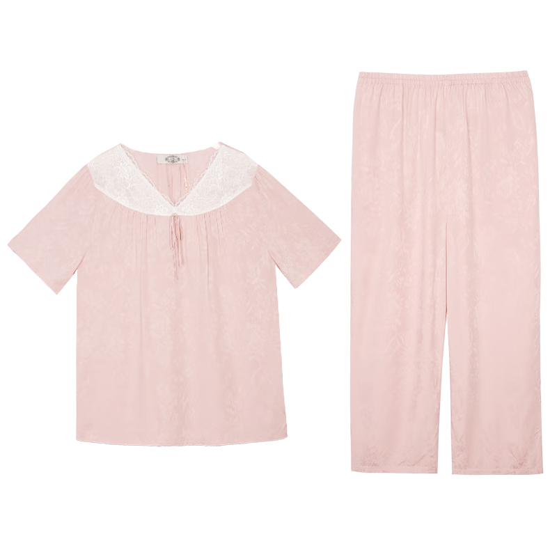 美標夏季新品睡衣女士短袖長(cháng)褲天絲寬松大碼家居服套裝 豆沙紅  XL