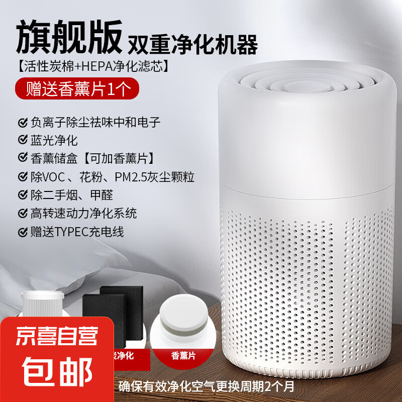 【爆单王】空气净化器家用可吸小米粒大小烟雾家用室内新车除异味去二手烟卧室除菌除二手烟 小白【高配版】