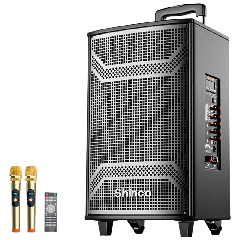 新科M23-T 廣場舞音響戶外拉桿藍(lán)牙音箱三喇叭重低音木質(zhì)箱體家用K歌移動擺攤低音炮 15吋雙話筒版