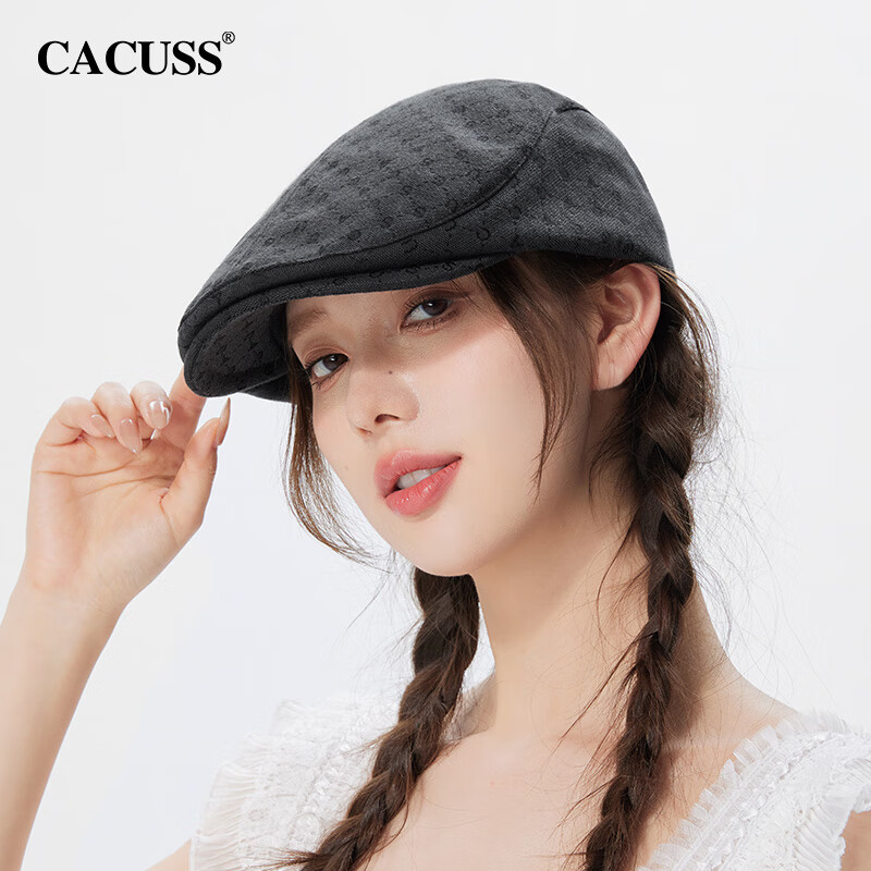CACUSS男女情侶前進(jìn)帽春夏帽子復(fù)古老花報(bào)童帽貝雷帽顯臉小鴨舌帽 提花黑帽 M 可調(diào)節(jié)(56-58c)