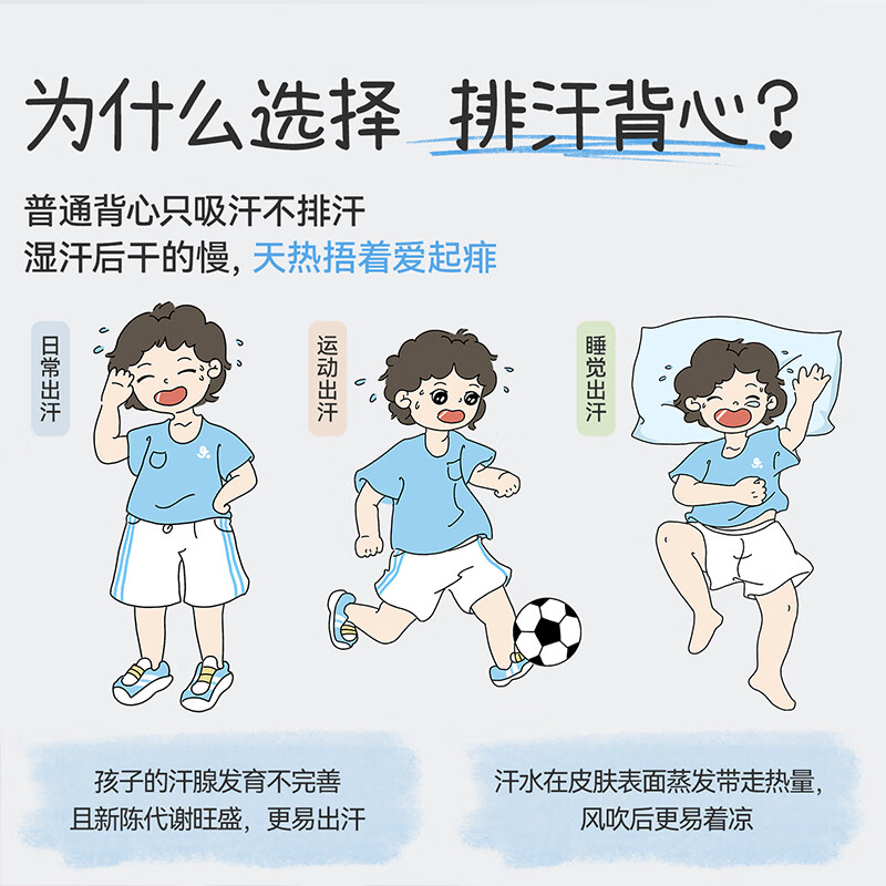 久岁伴【秒秒吸】儿童排汗背心男女童春季打底上衣大童A类薄款校服内穿 宝蓝 150 /身高140-152体重75-90斤