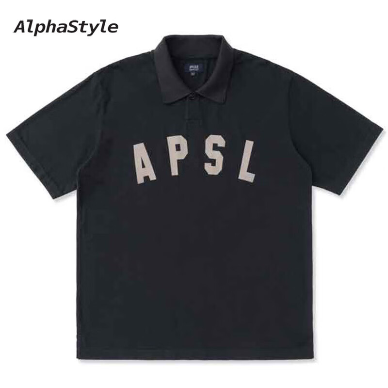 APSL ALPHASTYLE设计师潮牌宽松Polo衫男女情侣款夏季新款纯棉Polo衫 黑色 S